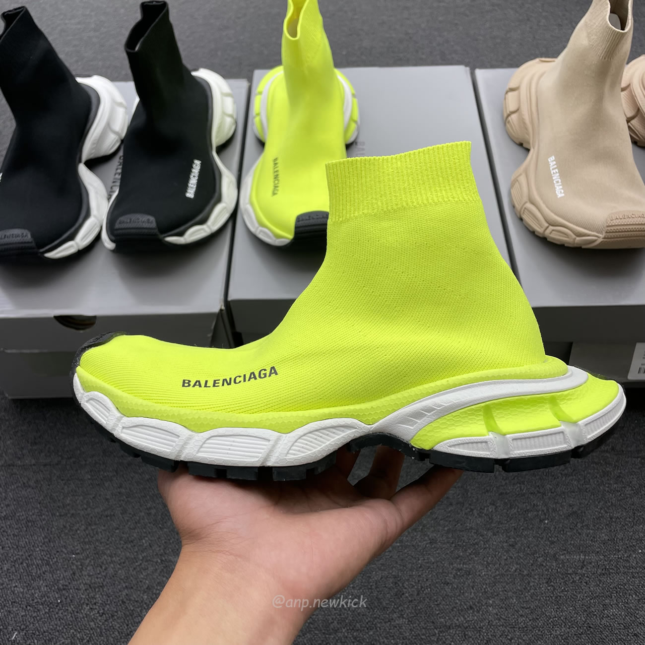 Balenciaga 3xl Sock Recycled Knit Sneakers Black White Fluo Yellow Beige (4) - newkick.cc